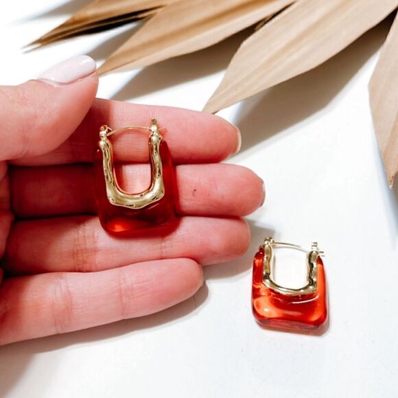 Red crystal hoop earrings N341 - Picture 4 of 4